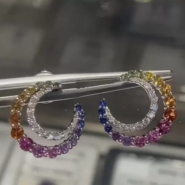 Rainbow Sapphire Crescent Moon Statement Earrings