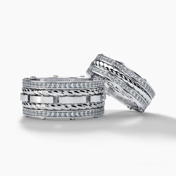 Round Cut White Sapphire Love Knot Wedding Band Set