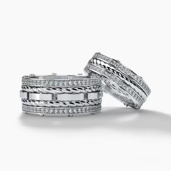 Round Cut White Sapphire Love Knot Wedding Band Set