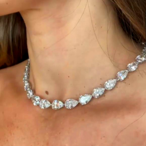 36CTW Pear Cut White Sapphire Tennis Necklace