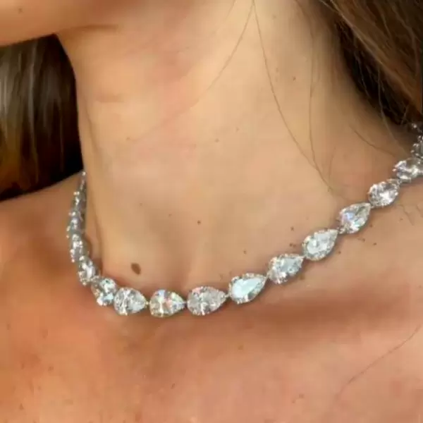 36CTW Pear Cut White Sapphire Tennis Necklace