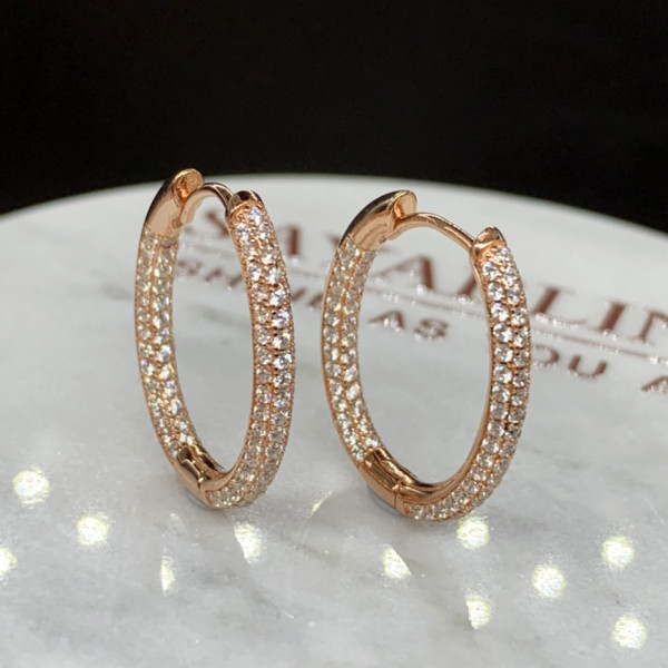 Classic Round Cut White Sapphire Hoop Earrings in Rose Gold