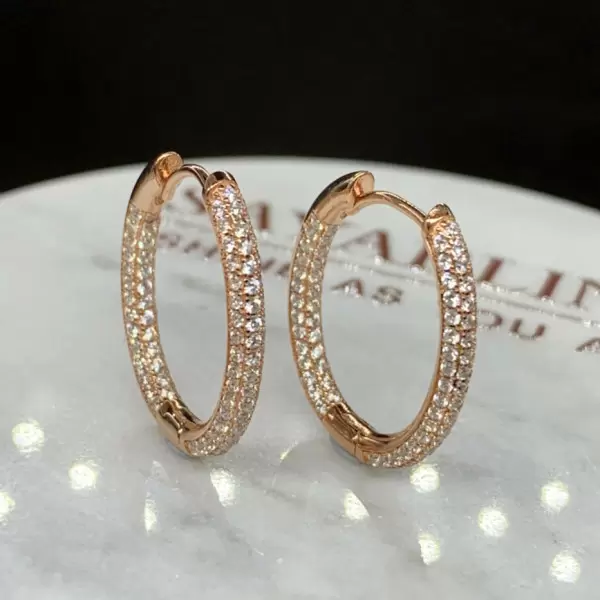 Classic Round Cut White Sapphire Hoop Earrings in Rose Gold