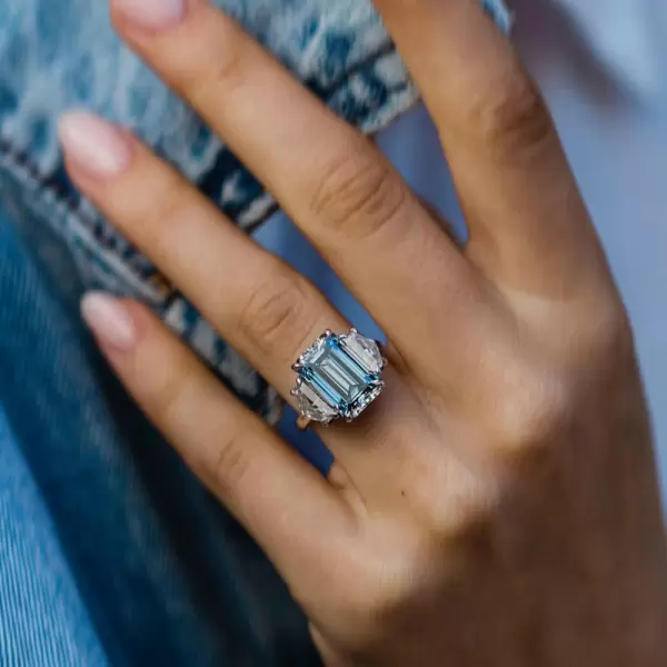 6.55ct Three-stone Emerald Cut Sapphire Ring
