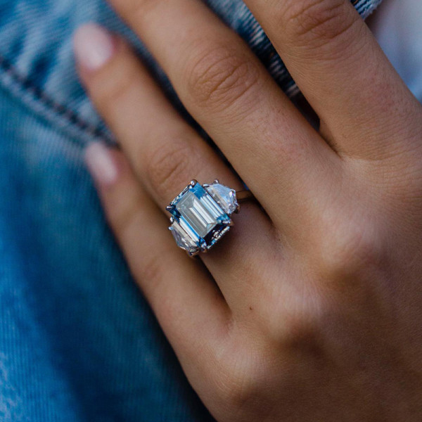 6.55ct Three-stone Emerald Cut Sapphire Ring