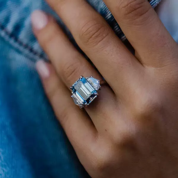 6.55ct Three-stone Emerald Cut Sapphire Ring