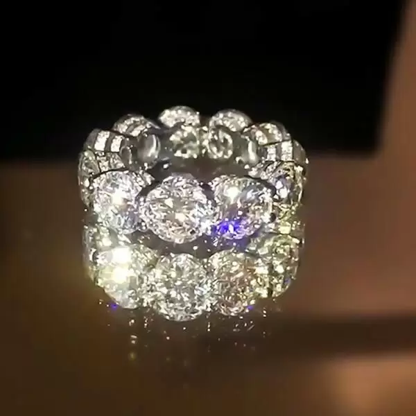 Round Cut White Sapphire Double Under Halo Eternity Band