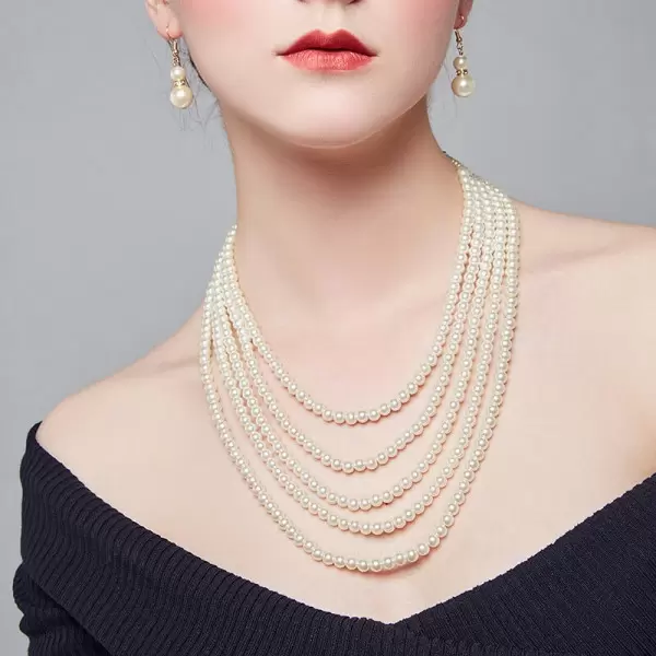 Simulated Pearls Five-Strand Layered Necklace