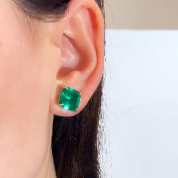 11ctw Asscher Cut Emerald/Paraiba Stud Earrings