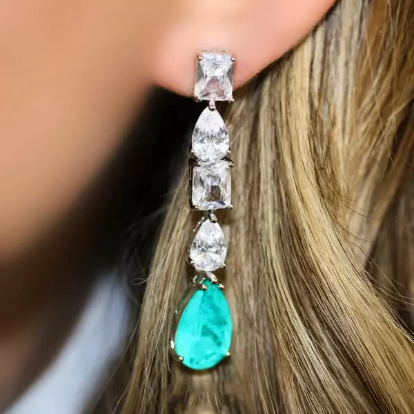 20ctw Multi-cut White Sapphire and Paraiba Drop Earrings