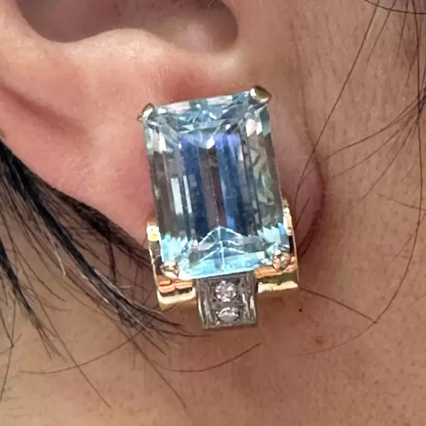 28ctw Emerald Cut Aquamarine Vintage Clip Earrings