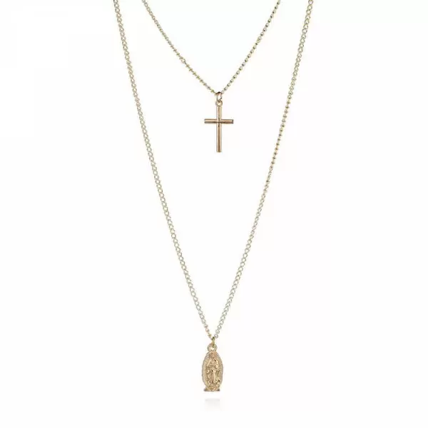 Women's Double Layered Cross & Pendant Necklace