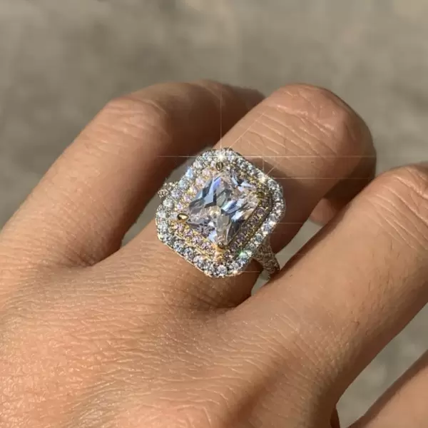 2.5ct Radiant Cut White Sapphire Double Halo Ring