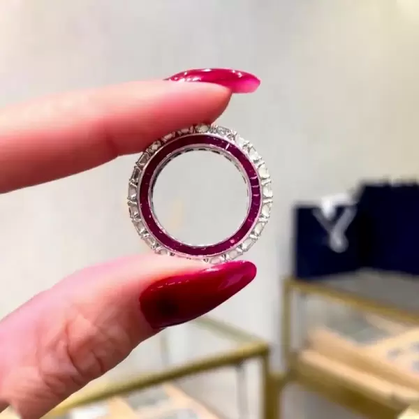 Emerald Cut Eternity Band with Ruby Accents