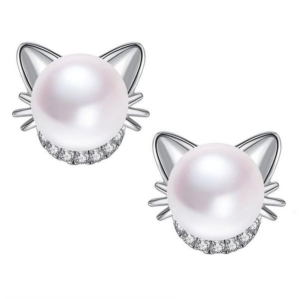 Kitten Design Cultured Pearl Alloy Stud Earrings