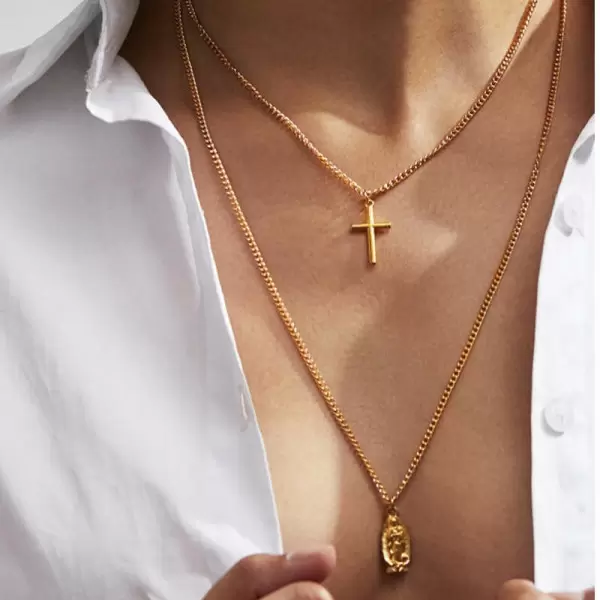 Women's Double Layered Cross & Pendant Necklace