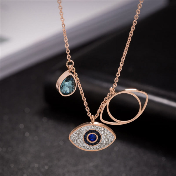 Luck Drop & Evil Eye Pendant Titanium Steel Necklace  