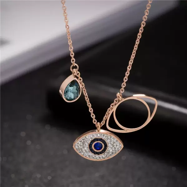 Luck Drop & Evil Eye Pendant Titanium Steel Necklace  