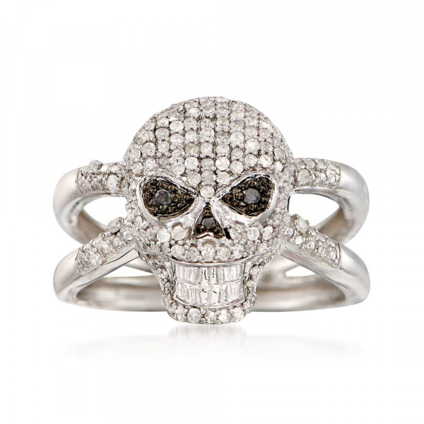 .50 ct. t.w. Black and White Diamond Skull Ring in Sterling Silver