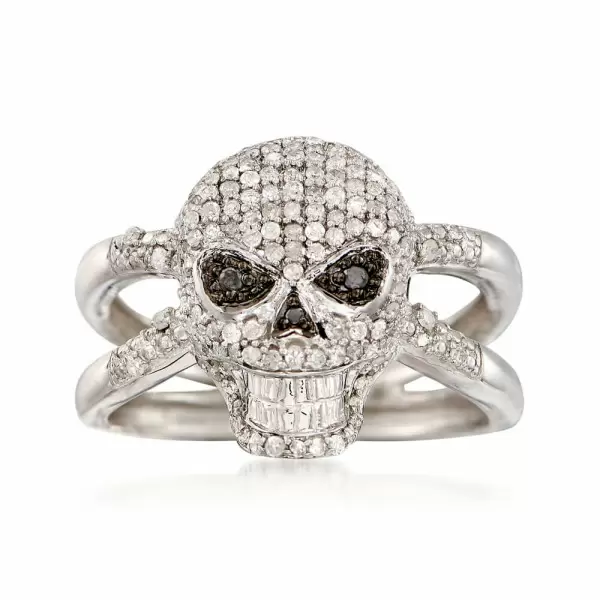 .50 ct. t.w. Black and White Diamond Skull Ring in Sterling Silver