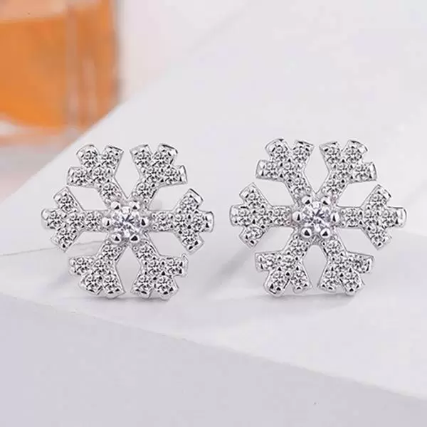 Christmas Snowflake Silver Stud Earrings