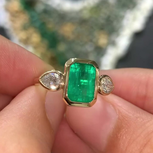 3.8ct Emerald Cut Three-Stone Engagement Ring