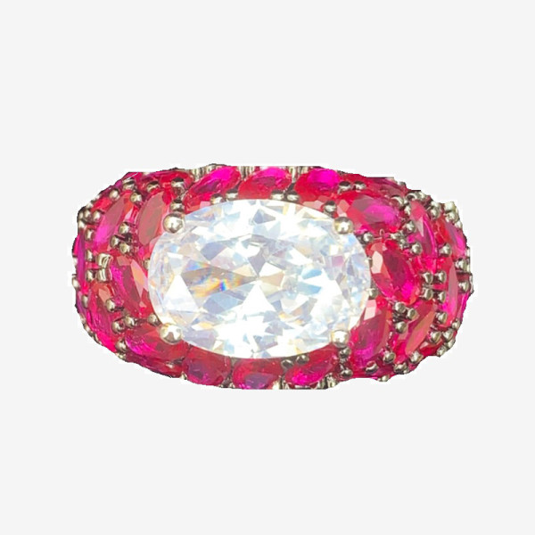 5.5ct Oval Cut White Sapphire With Ruby Cocktail Ring