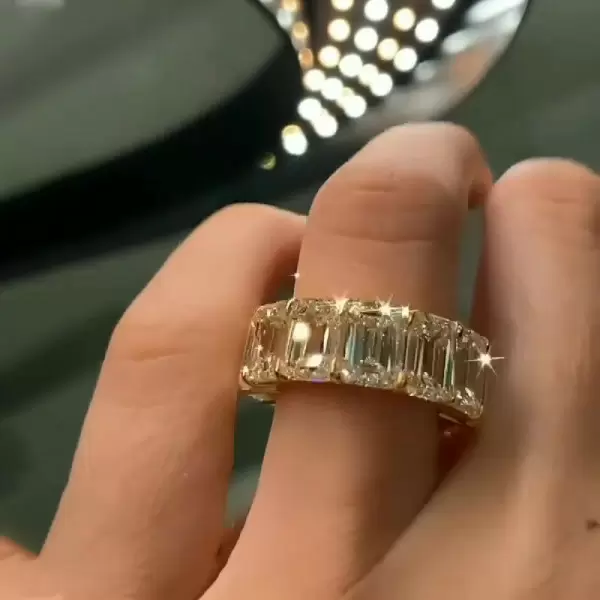 Emerald Cut Light Yellow Sapphire Eternity Band