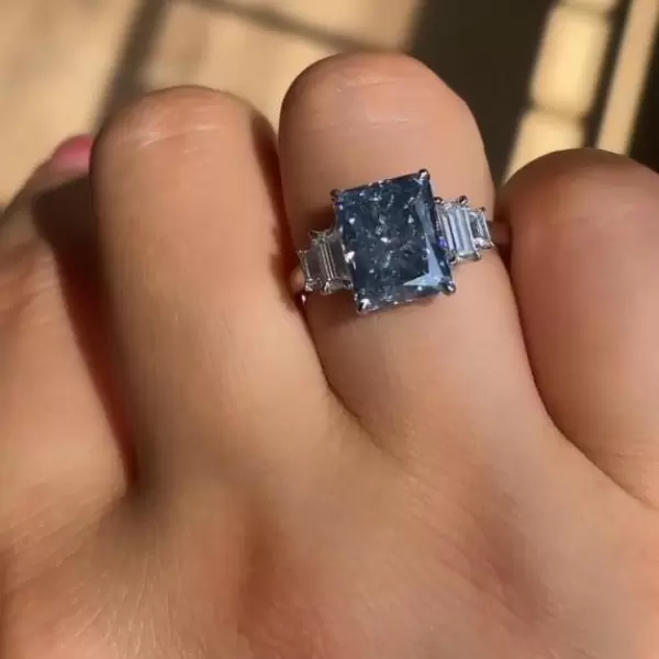6.7ct Radiant Cut Light Blue Sapphire Engagement Ring