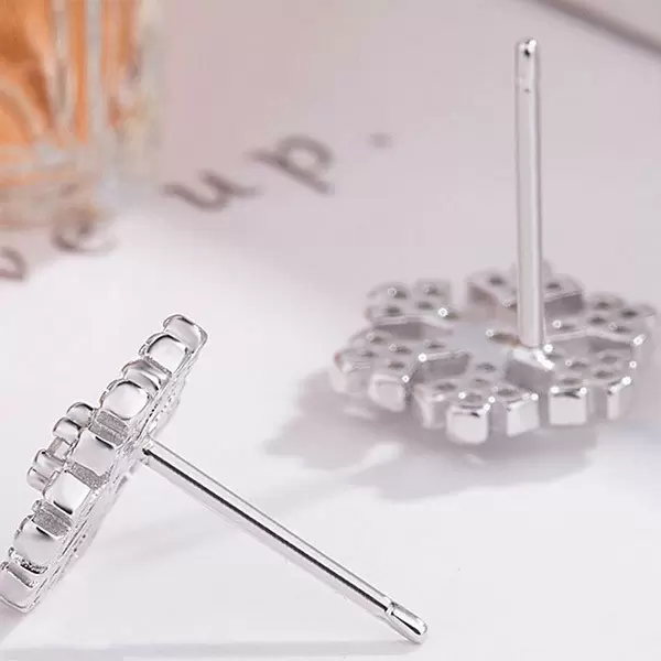 Christmas Snowflake Silver Stud Earrings