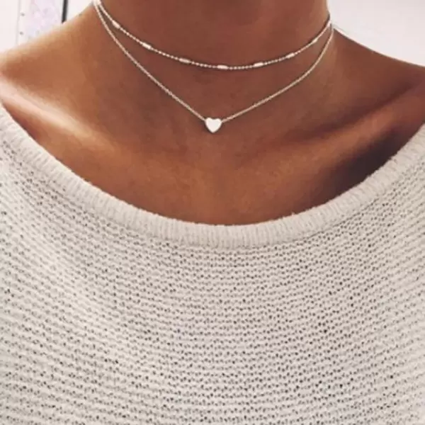 Simple Fashion Heart Pendant Double Layered Choker