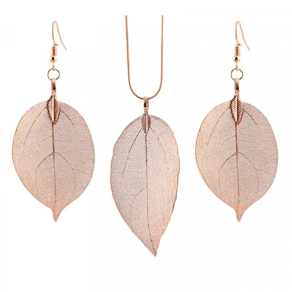 Leaf Shape Alloy Earrings Necklace Set 