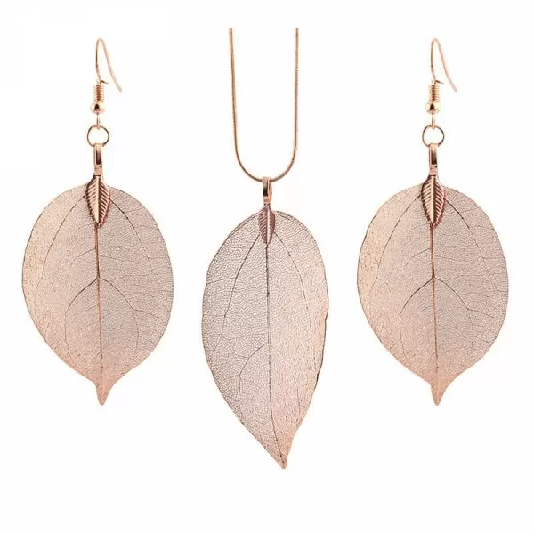 Leaf Shape Alloy Earrings Necklace Set 