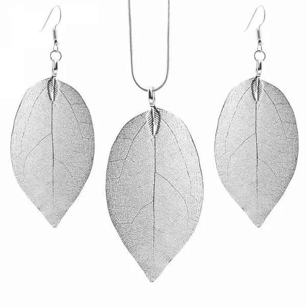 Leaf Shape Alloy Earrings Necklace Set 
