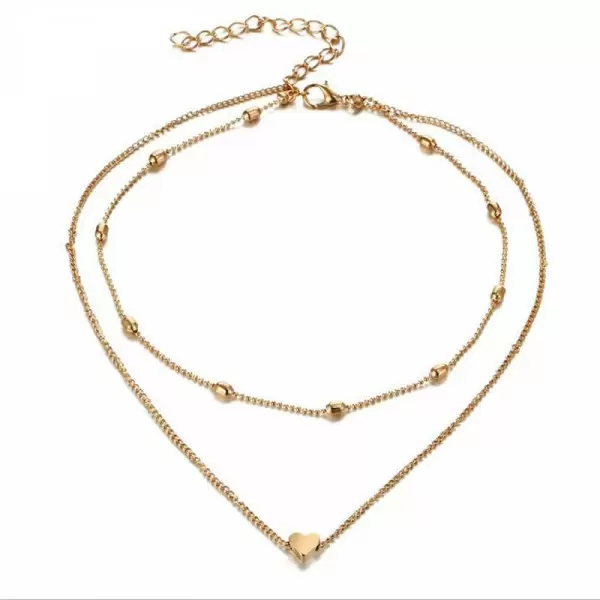 Simple Fashion Heart Pendant Double Layered Choker