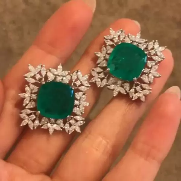 Cushion cut 2024 emerald earrings