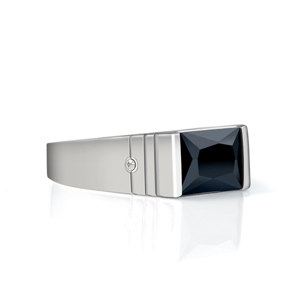 Black Princess Cut Sterling Silver Men's Ring
