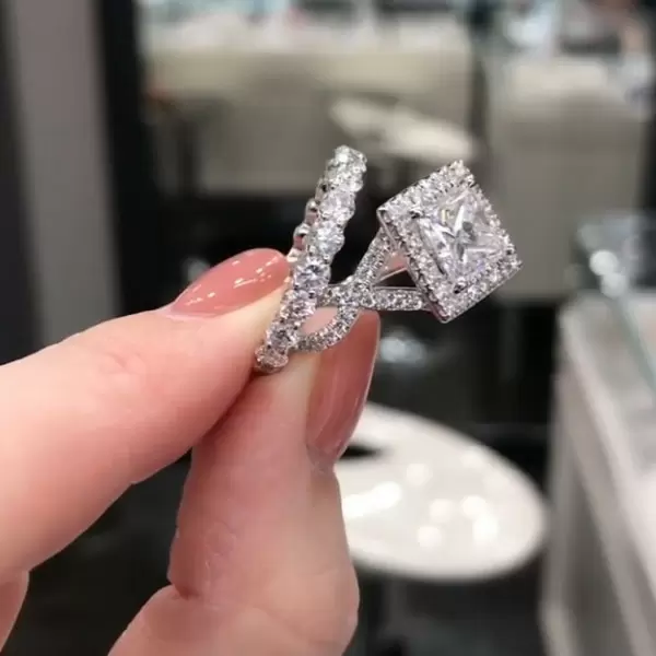Handmade 2ct Princess Cut Wedding Ring Set in Sterling Silver