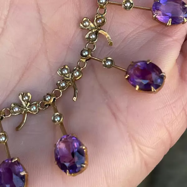 Oval Cut Amethyst Sapphire Necklace in Gold