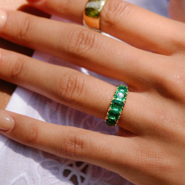 3.75ct Five-stone Cushion Cut Emerald Eternity Ring in Gold