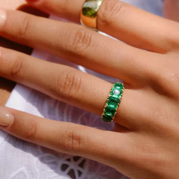 3.75ct Five-stone Cushion Cut Emerald Eternity Ring in Gold