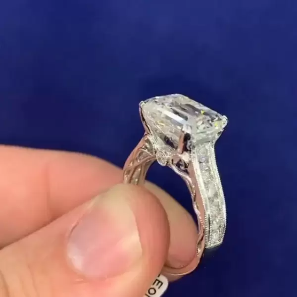 Handmade 2ct  Vintage Engraved Emerald Cut Stone Ring
