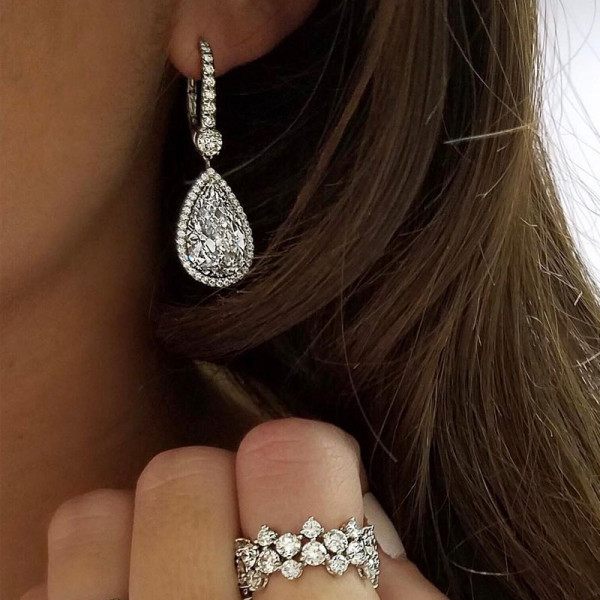 4ct Pear Cut White Sapphire Drop Earrings in Sterling Silver