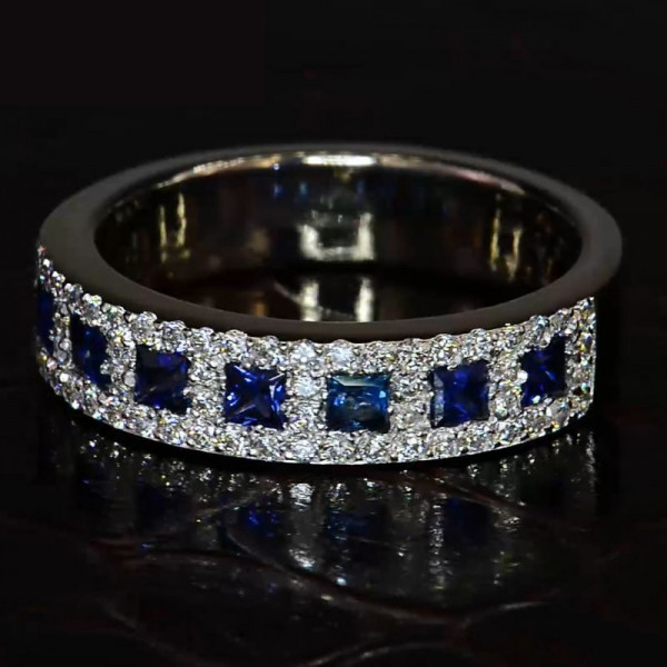 4ct Princess Cut Blue Sapphire Wedding Band