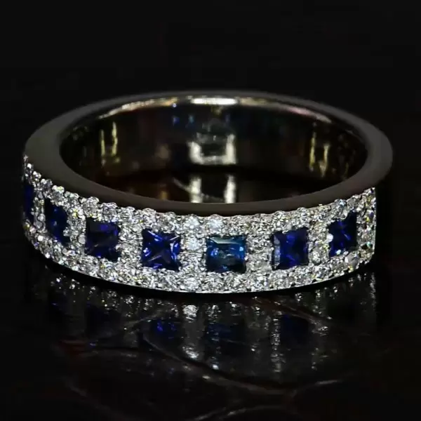 4ct Princess Cut Blue Sapphire Wedding Band