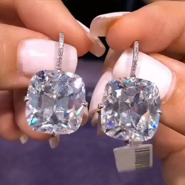 10ctw Cushion Cut White Sapphire Drop Earrings