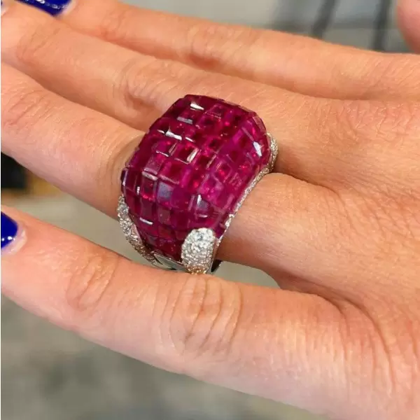 Van Cleef & Arpels Mystery Ruby Diamond French Cocktail Ring Sz 4