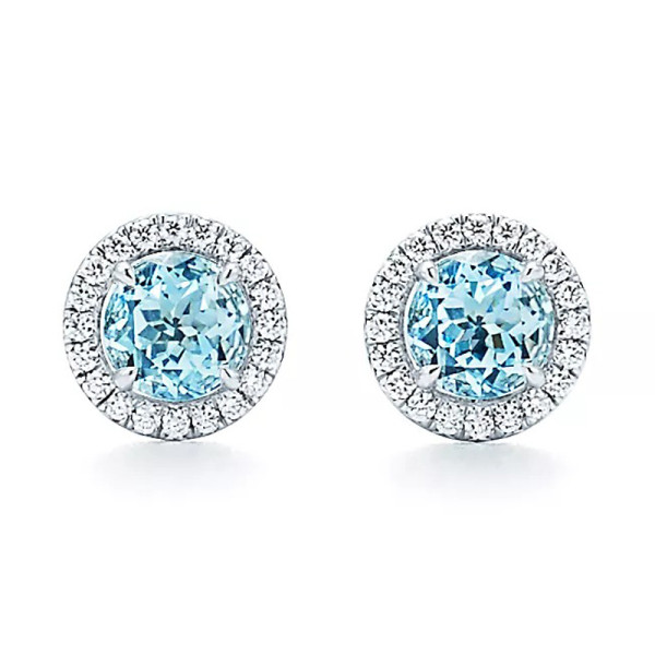 2.55ct Halo Aquamarine Earring Studs