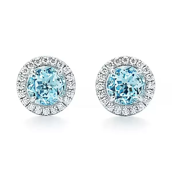 2.55ct Halo Aquamarine Earring Studs