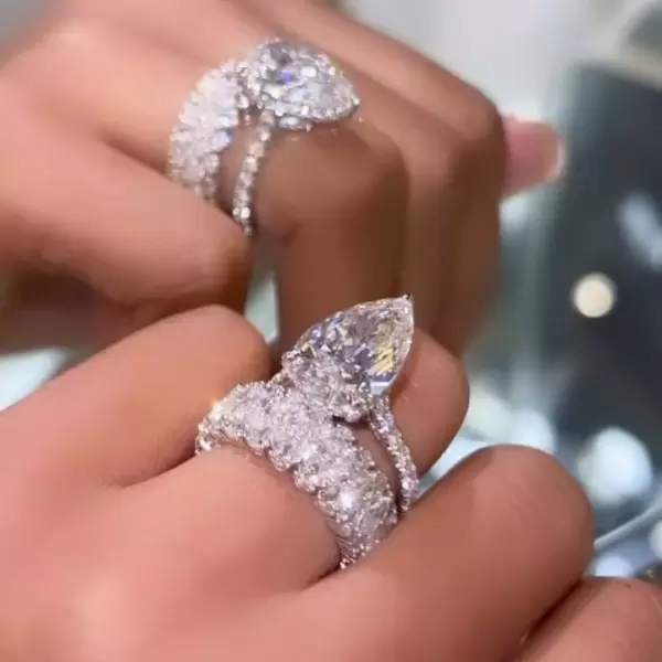 5.7ct Pear Cut White Sapphire Wedding Ring Set